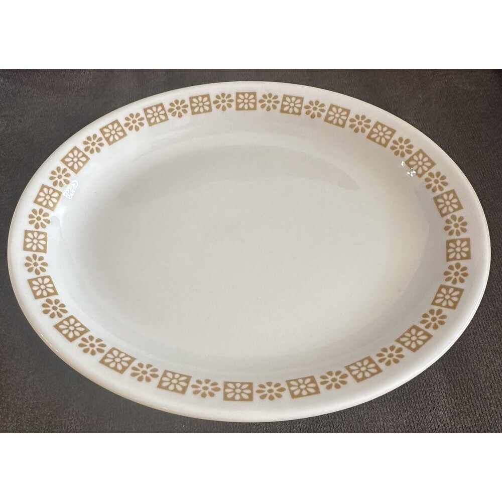 Vintage Shenango China Restaurant Ware Oval Plate Gold Daisy Floral Rim 9.5”